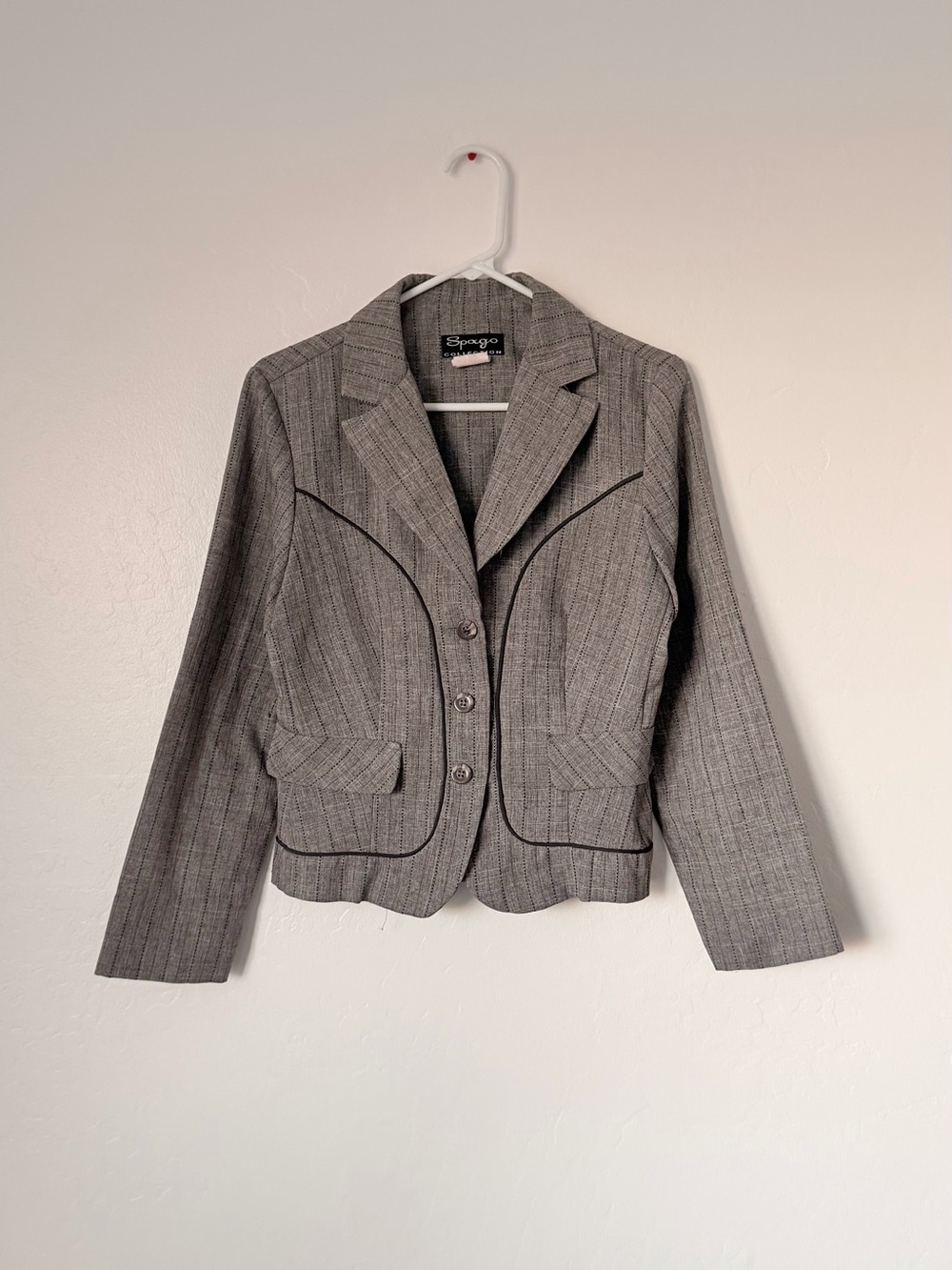 SpiegelGray Pinstripe Tailored Blazer with Black Piping